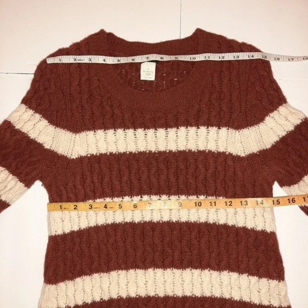 J.Crew 100% Merino Wool Chunky Cable Knit Sweater Small Brown Striped Preppy